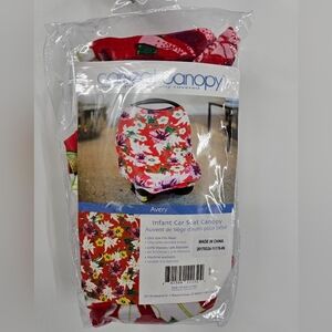 Carseat Canopy Red Tropical Print NWT